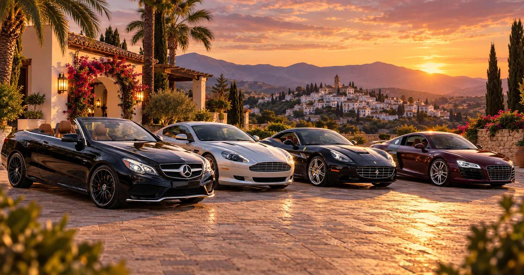 Grand Touring Club private fleet in Andalucía at sunset